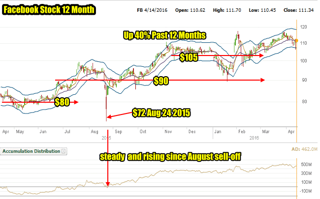 Facebook Stock- 12 Month Chart to Apr 14 2016 