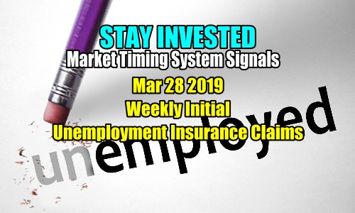 Market Timing System Signals Stay Invested- Weekly Initial Unemployment Insurance Claims – Mar 28 2019